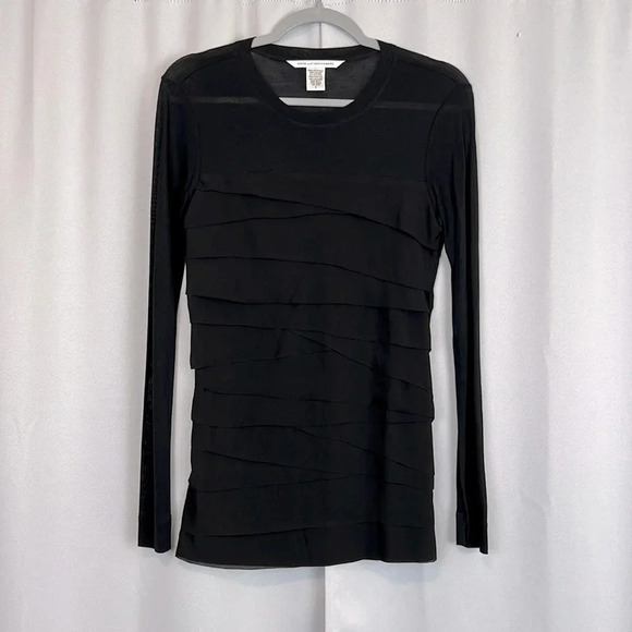 Diane von Furstenberg Crewneck Long Sleeve Bandot Top Size Small - Picture 1 of 4